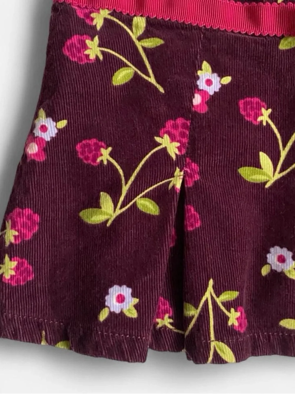 Girls burgundy corduroy raspberry pleated skirt
